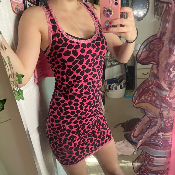 Pink and Black Lace Animal Print Dress - Picture 2 of 6